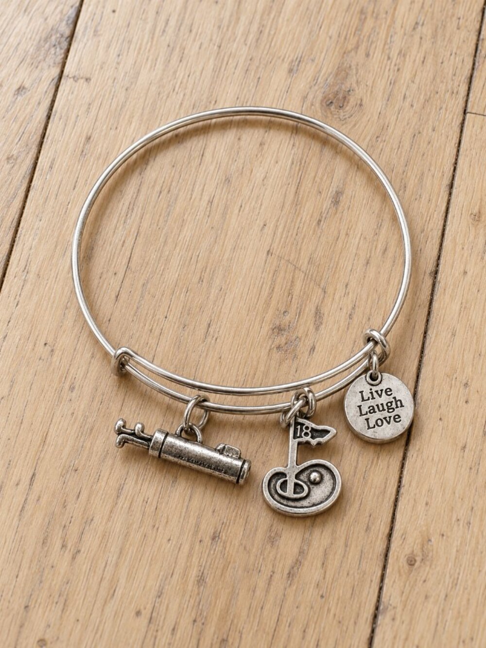 Golf Charm Bangle Bracelet Preppy Silver Charms Adjustable Golfer Gift